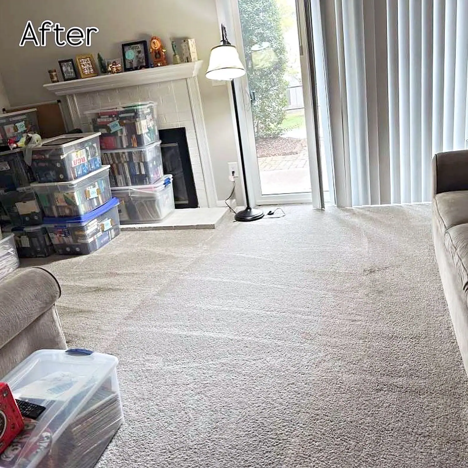 The same living room cleared and carpet cleaned after service