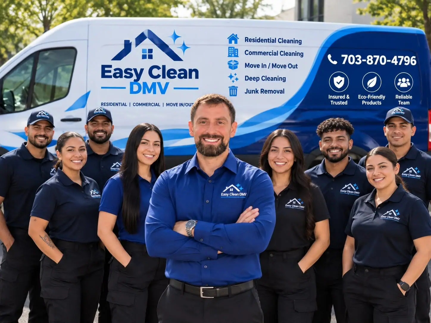 Moe Shalal with the Easy Clean DMV team in front of a branded van